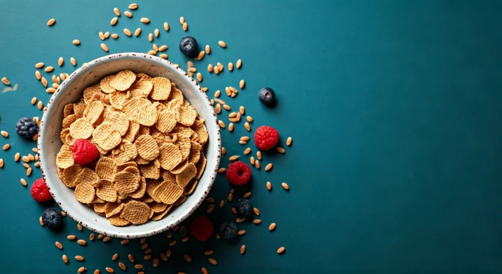 A bowl of Wheaties cereal with fresh berries highlighting its nutritional value