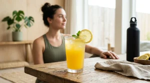 Is Powerade Good for Hydration? Electrolyte Science & Nutrition 4 Electrolyte sports hydration drink in clear glass with condensation and fresh lemon slice (AI Generated Image)