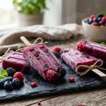 Atkins-friendly sugar-free berry popsicles on rustic slate (AI Generated Image)